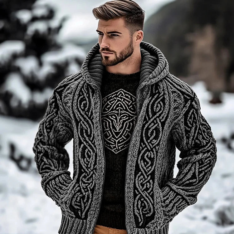 Pull à capuche zippé extra épais style Viking Kyle pour homme