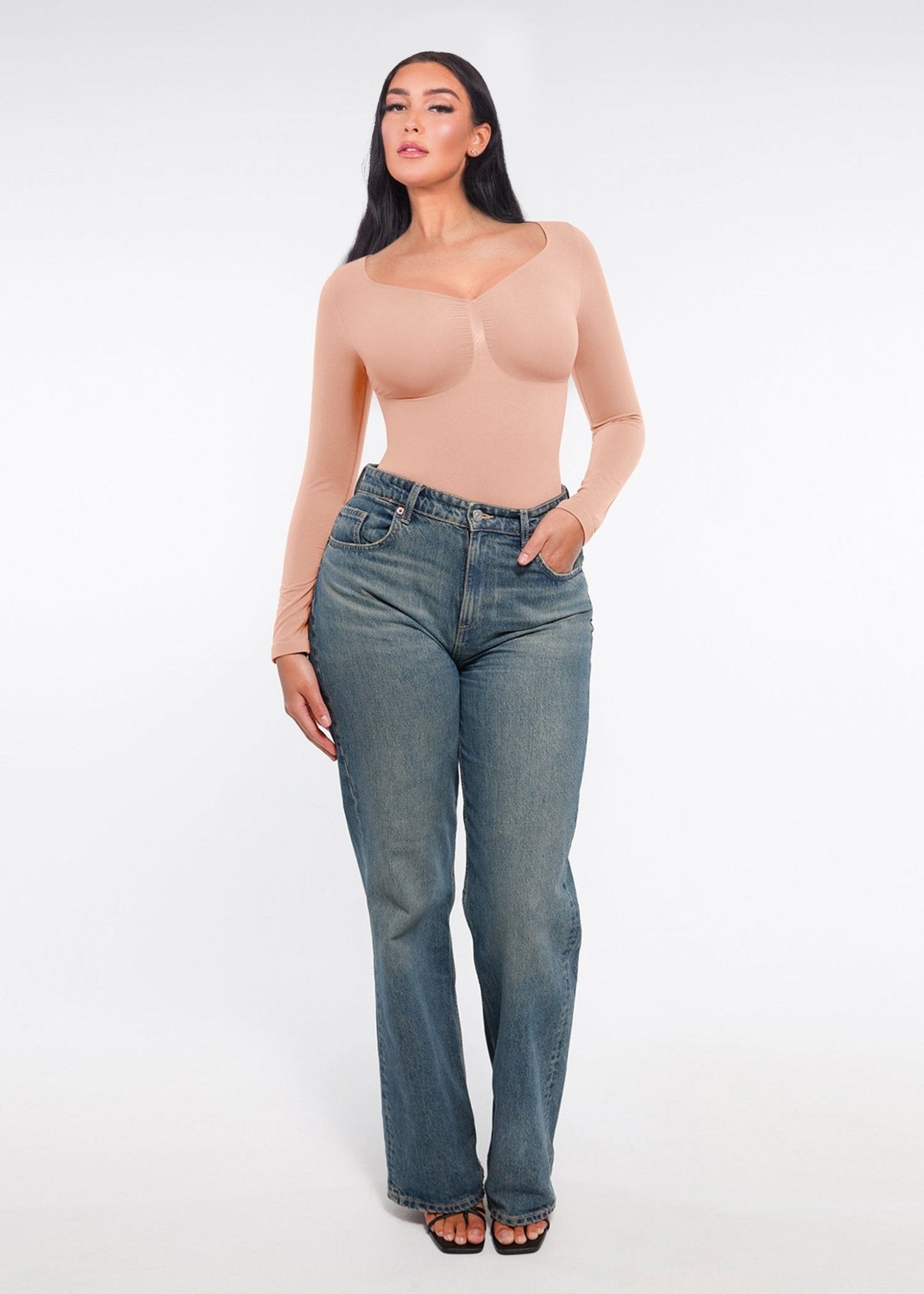 Marcella - Body à Manches Longues Sans Coutures avec String, Soutien-Gorge Intégré & Contrôle du Ventre