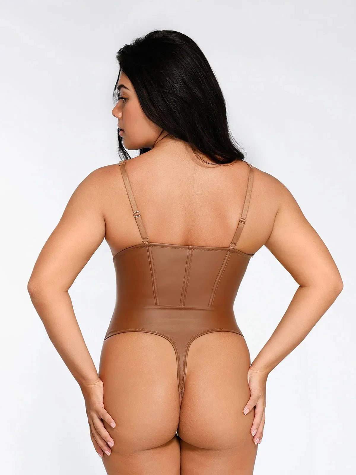 Body Sculptant en Cuir Synthétique à Taille de Sablier