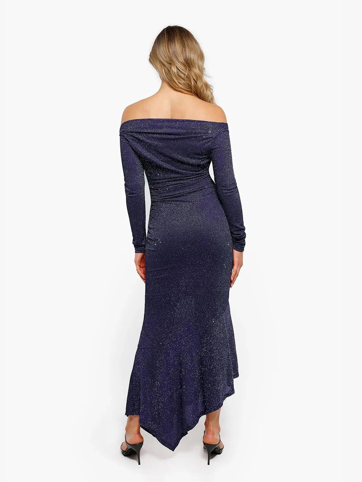 Robe Maxi Sirène Slim à Manches Longues en Maille Métallique Shapewear
