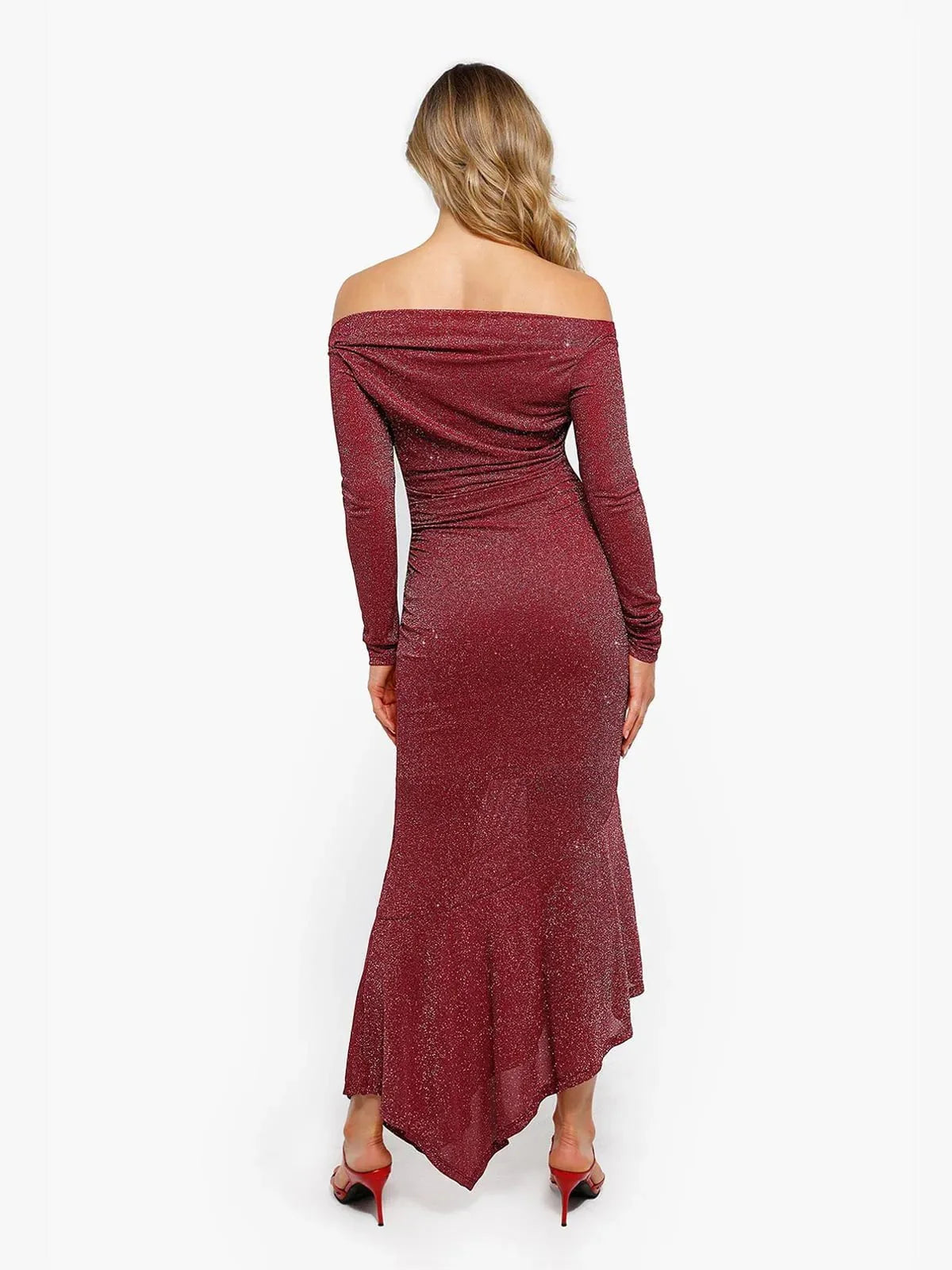 Robe Maxi Sirène Slim à Manches Longues en Maille Métallique Shapewear