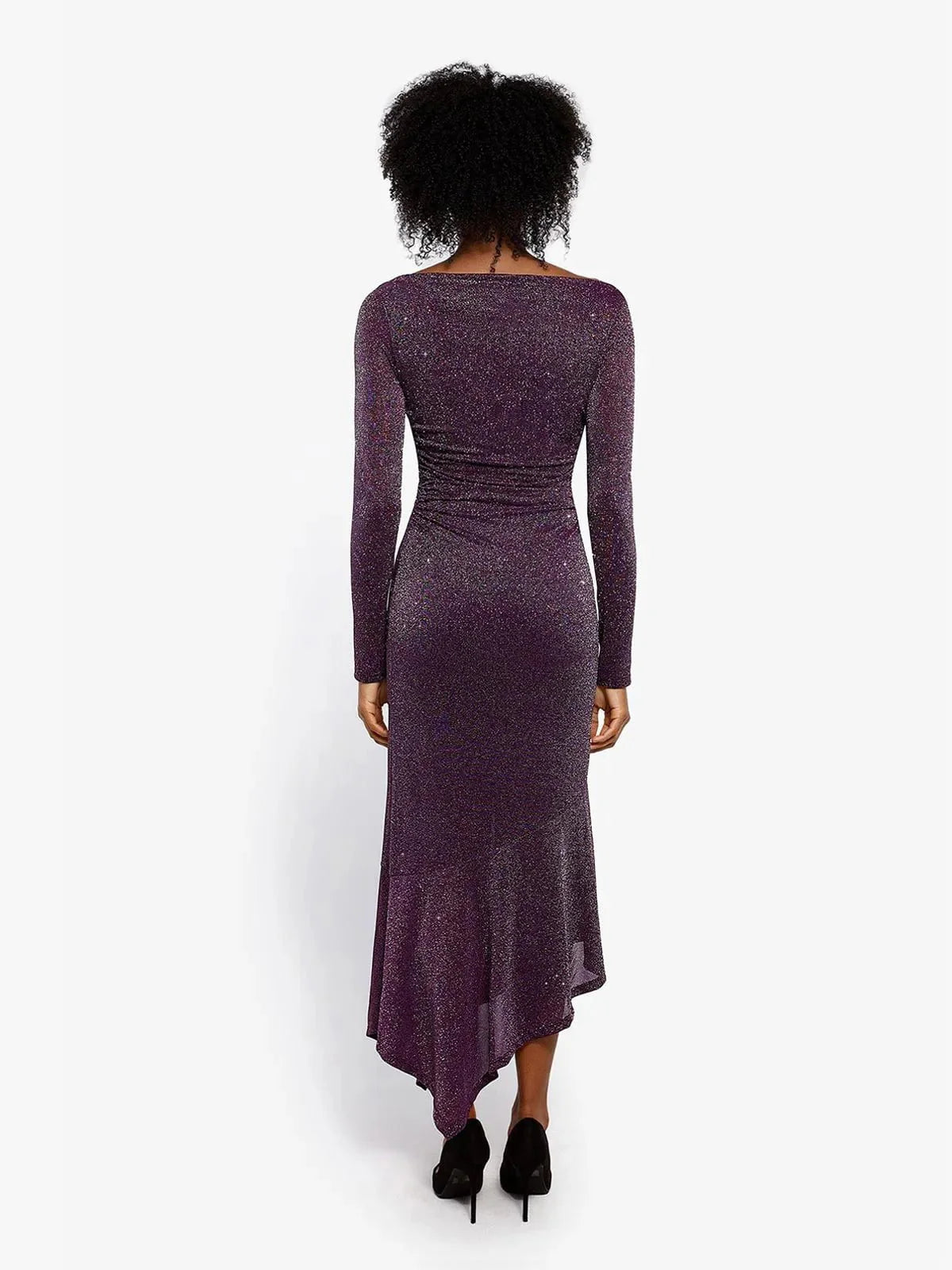 Robe Maxi Sirène Slim à Manches Longues en Maille Métallique Shapewear