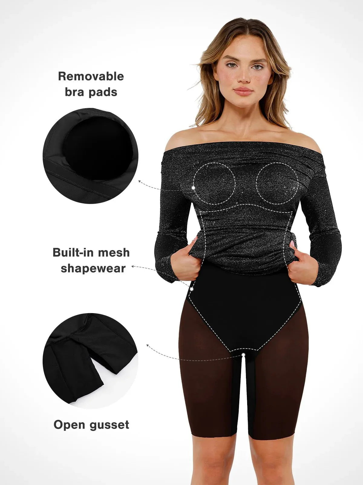 Robe Maxi Sirène Slim à Manches Longues en Maille Métallique Shapewear