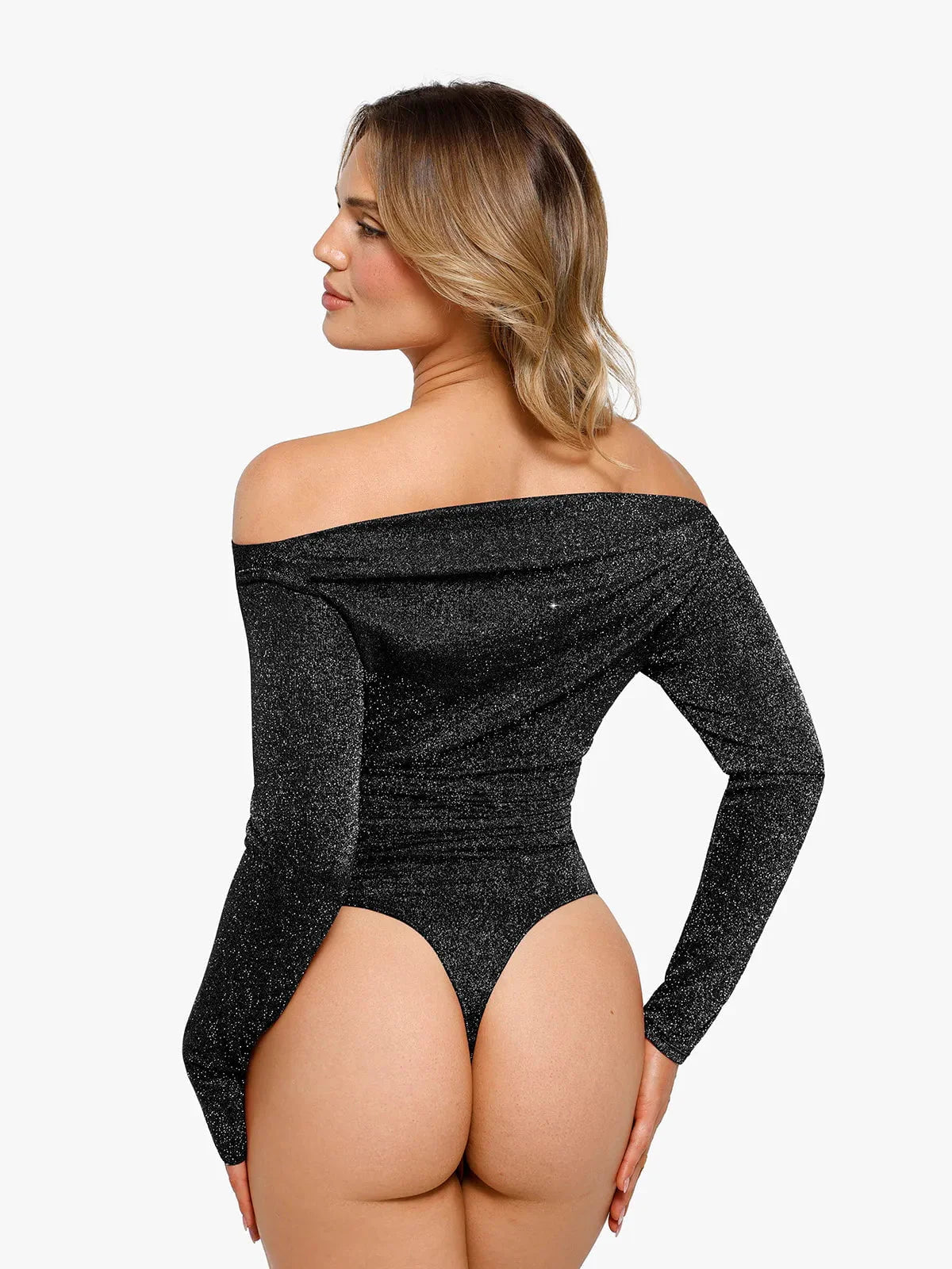Body Sculptant en Tricot Métallique à Manches Longues