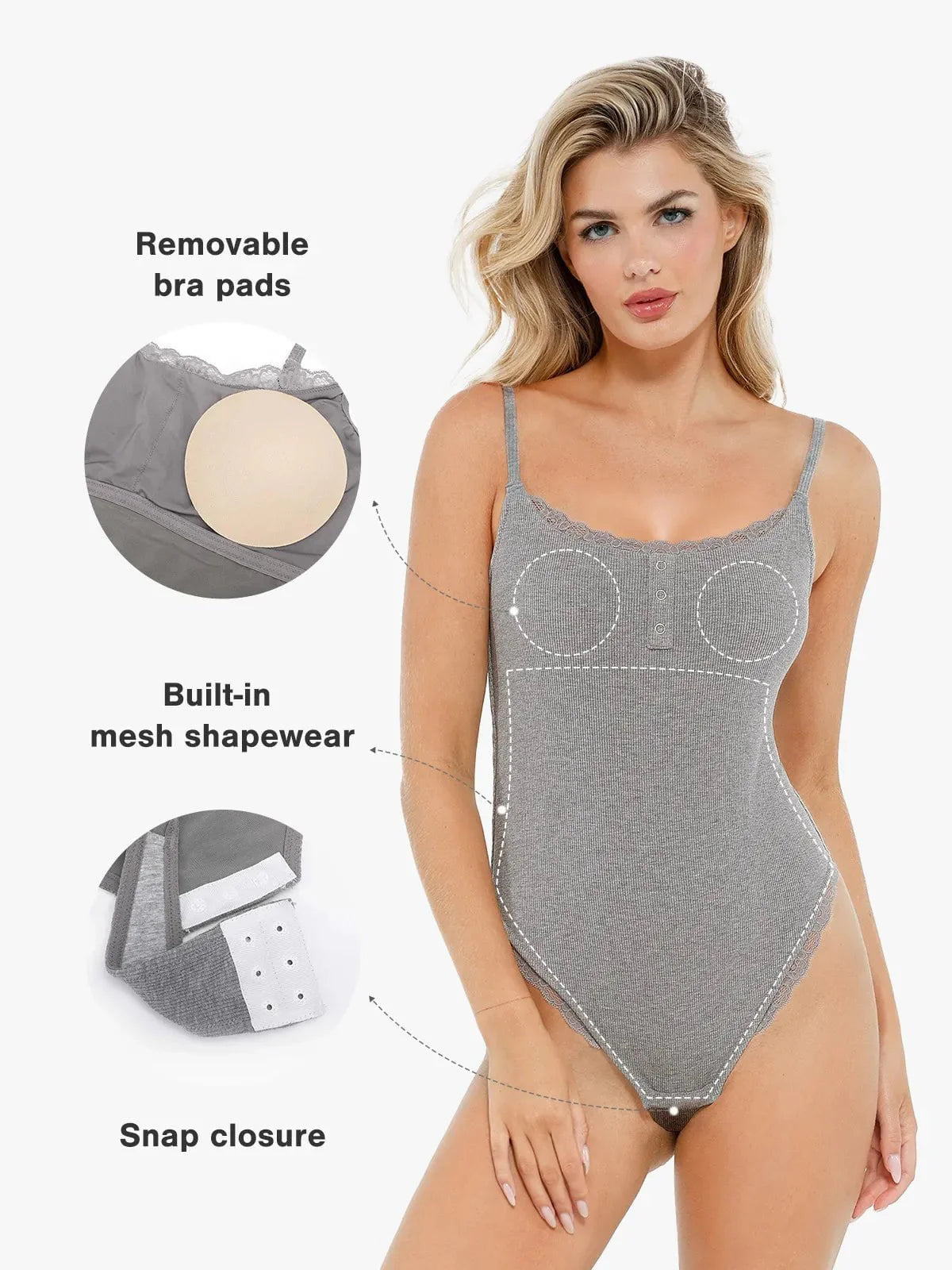 Body Sculptant en Modal avec Bretelles et Détails en Dentelle