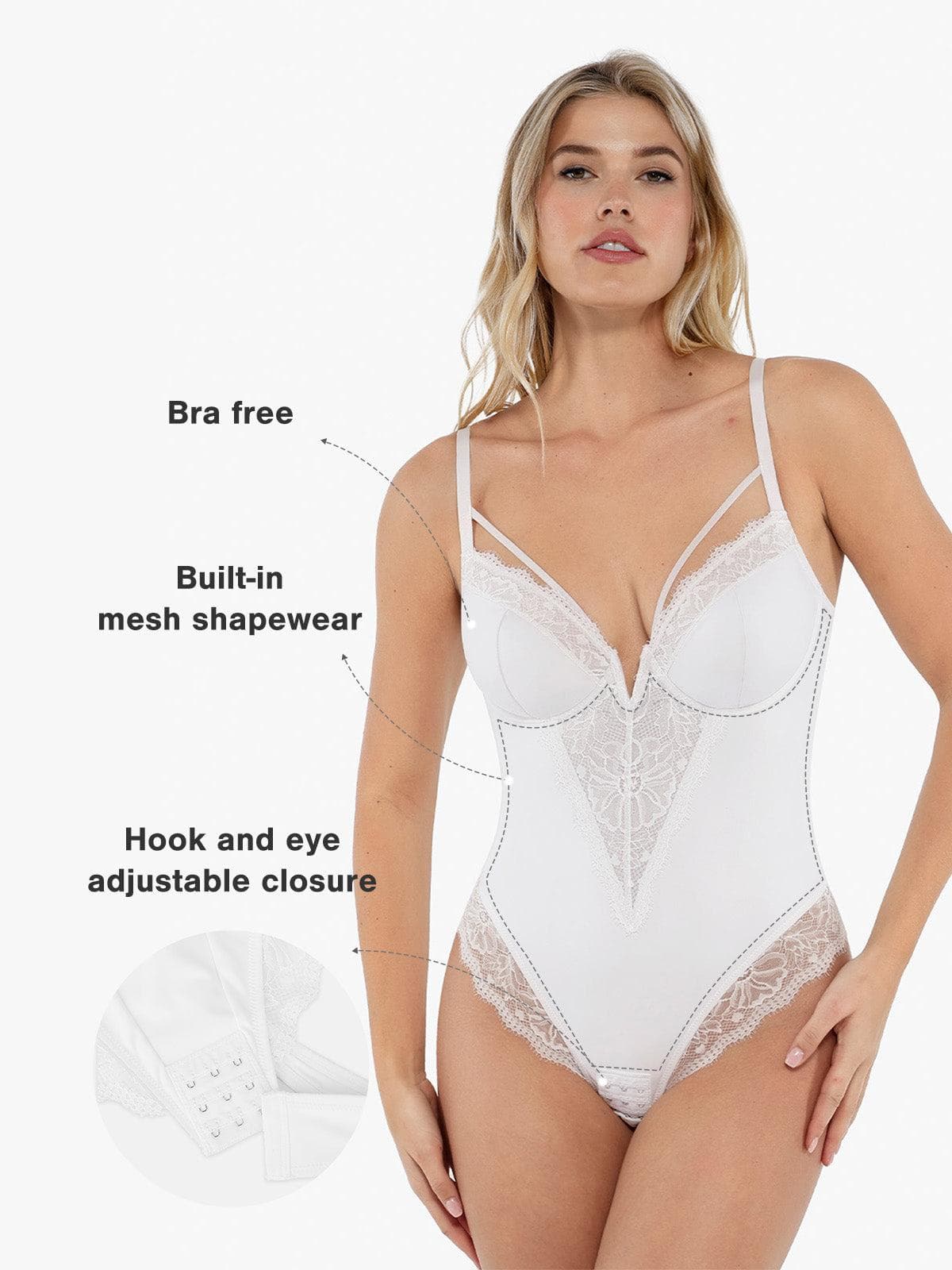 Body en dentelle avec contrôle du ventre et bretelles