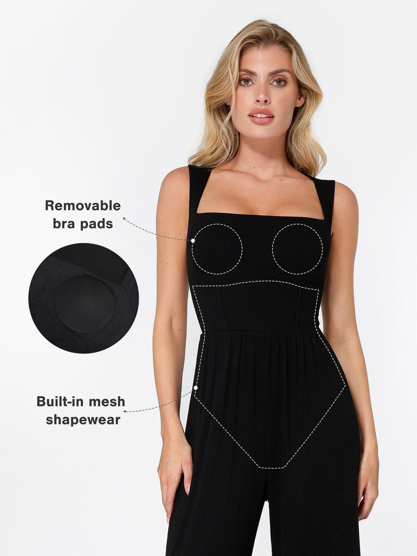 Combinaison Shapewear à Encolure Carrée avec Contrôle du Ventre et Jambes Larges