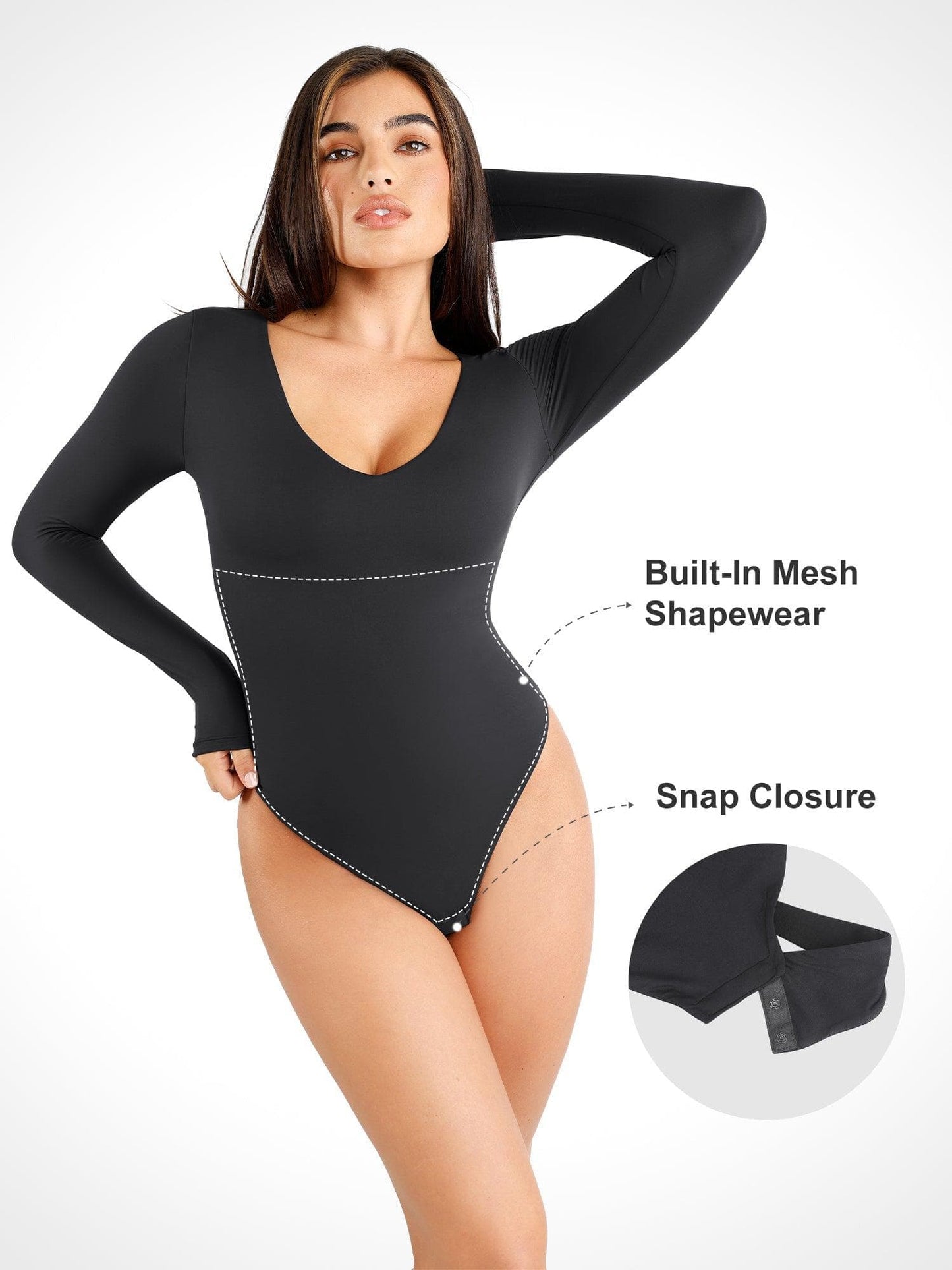 Body Sculptant à Manches Longues V-Neck CloudSense