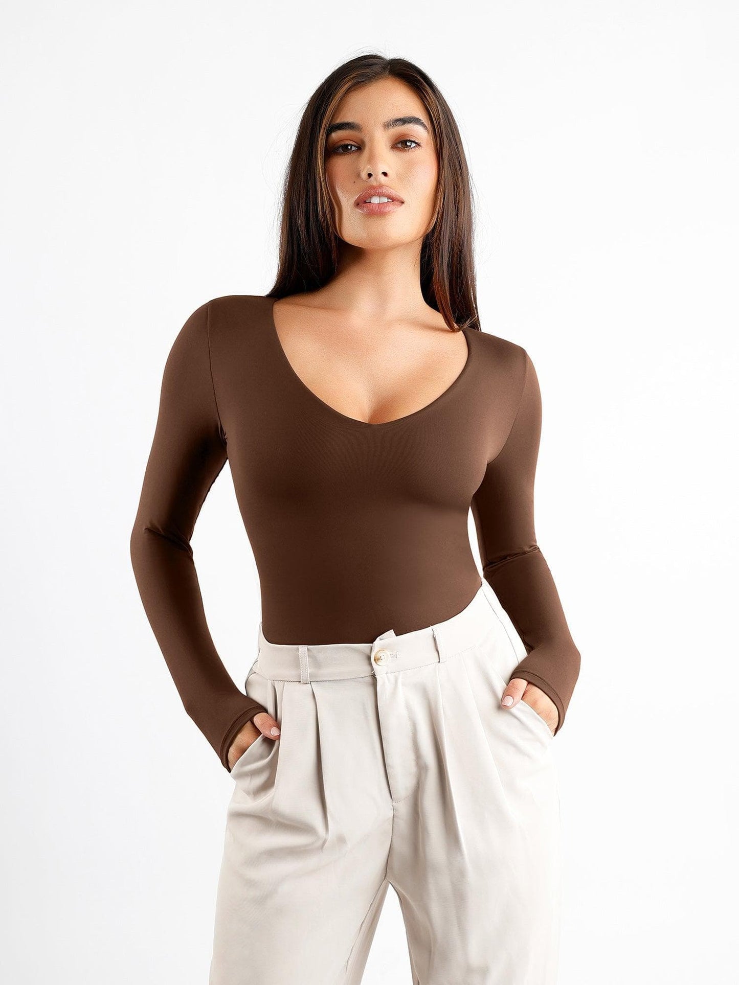 Body Sculptant à Manches Longues V-Neck CloudSense