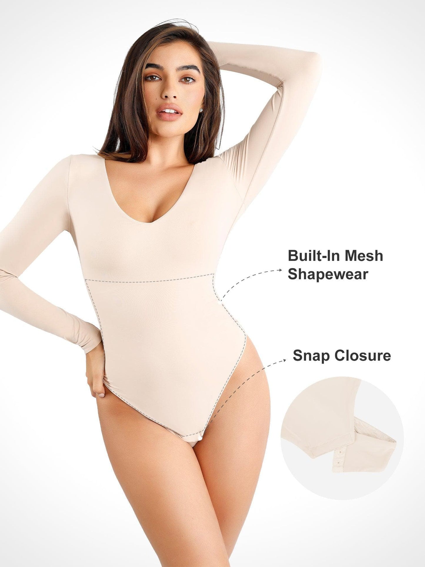 Body Sculptant à Manches Longues V-Neck CloudSense