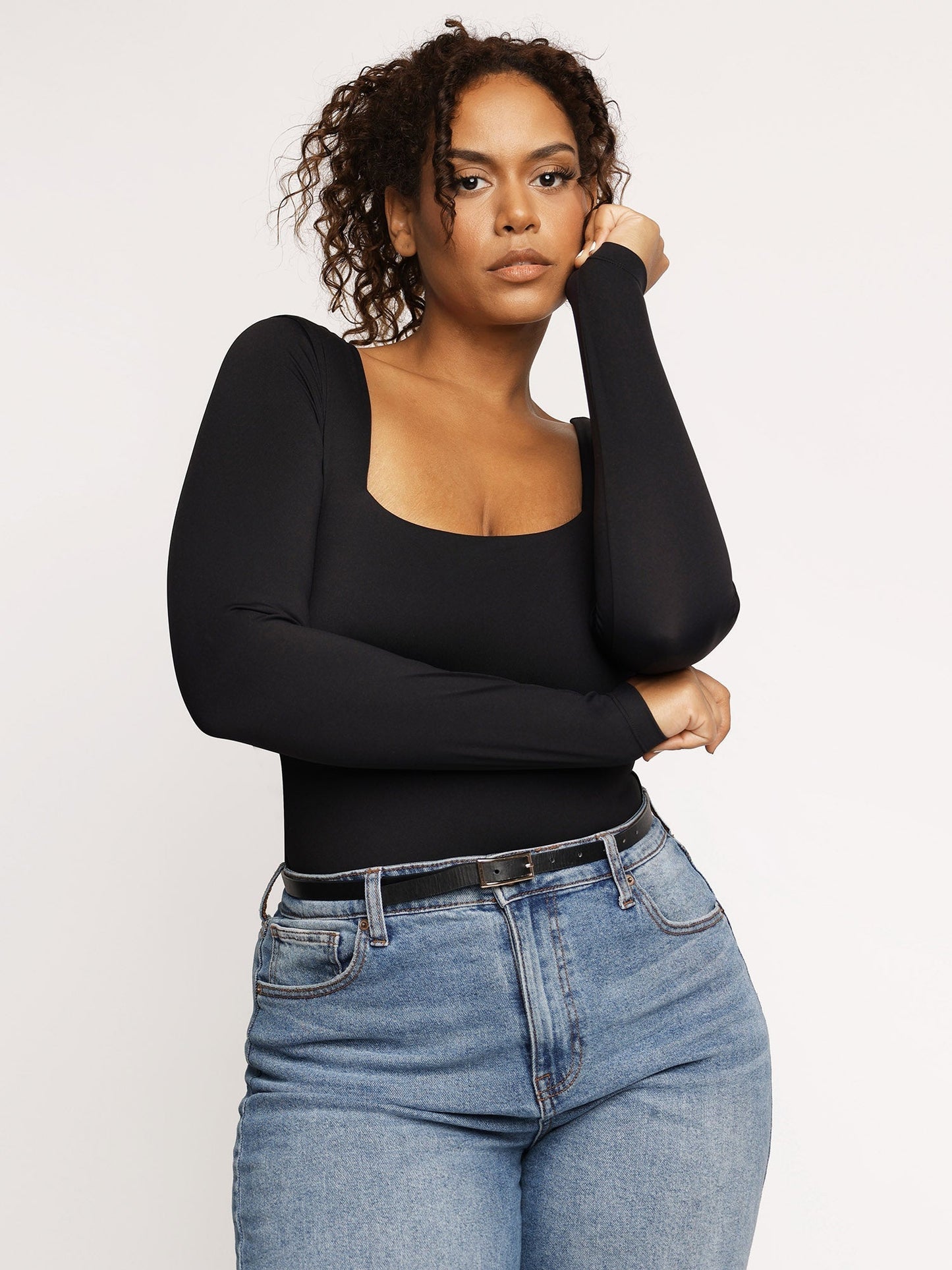 Body Shapewear à Manches Longues avec Décolleté Carré