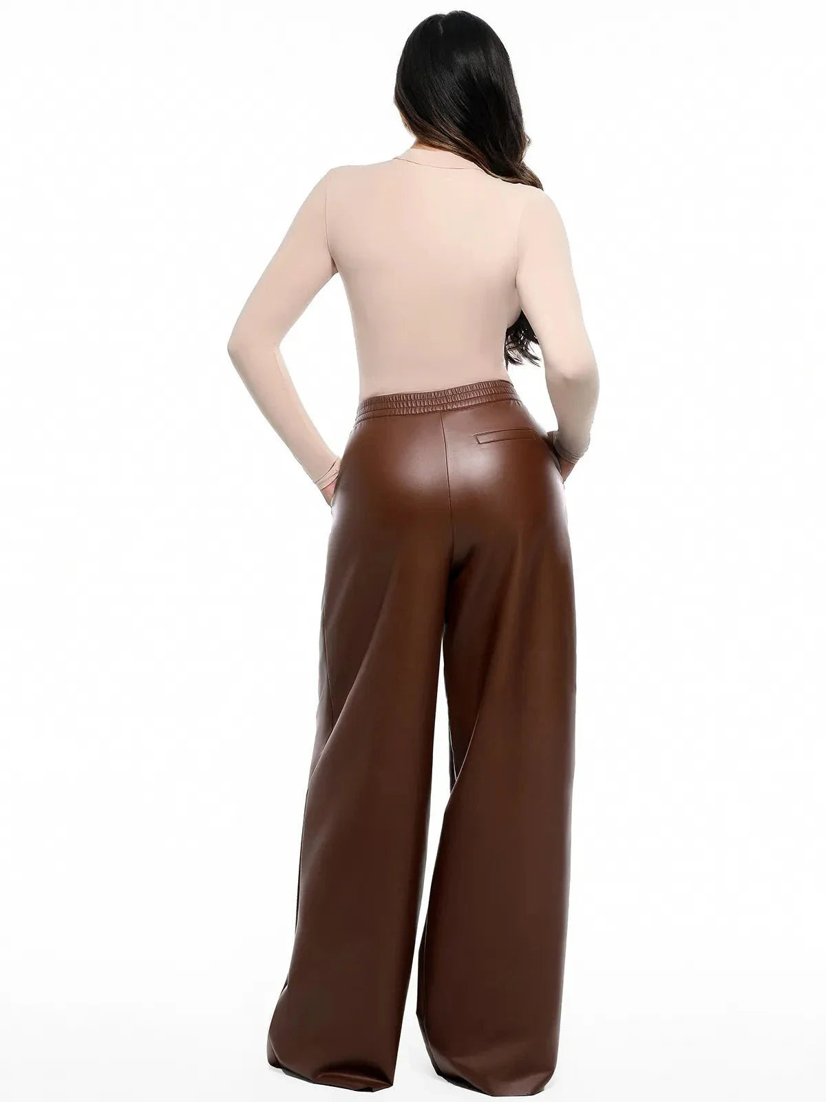 Pantalons larges taille haute en simili cuir
