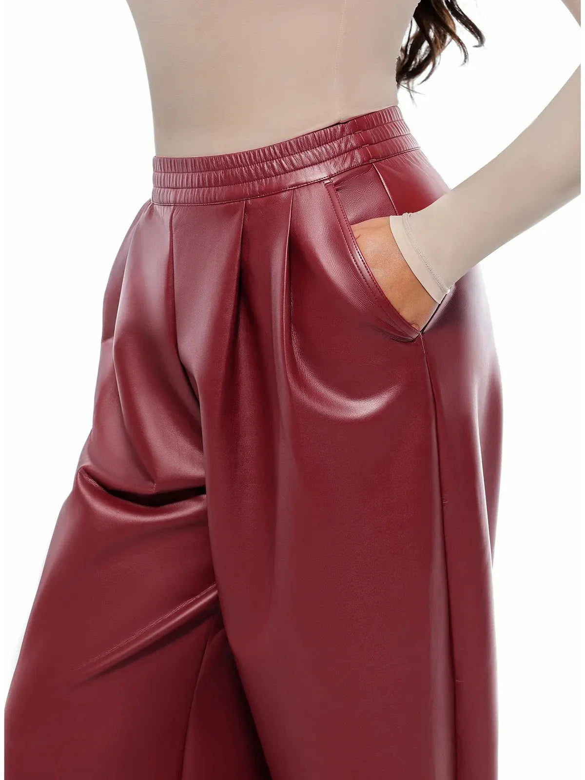 Pantalons larges taille haute en simili cuir