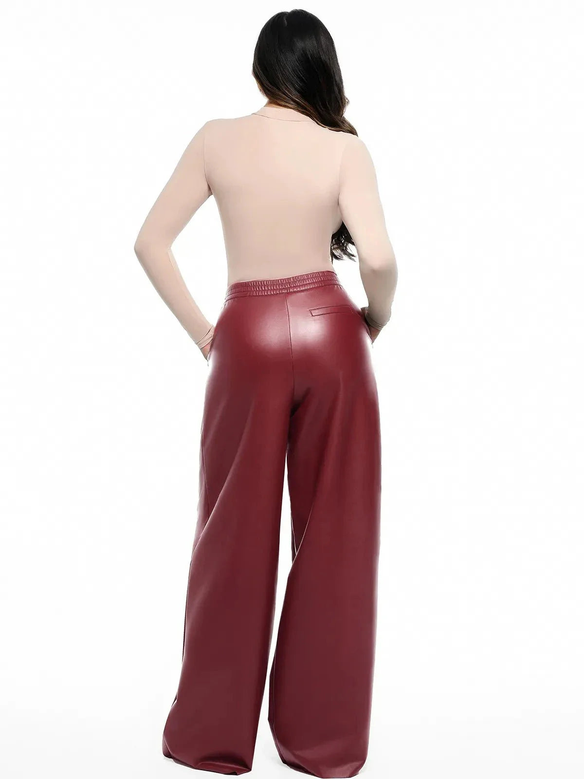 Pantalons larges taille haute en simili cuir