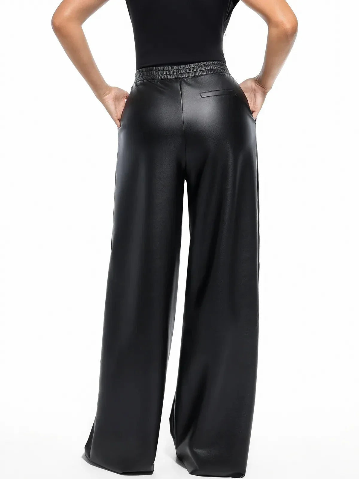 Pantalons larges taille haute en simili cuir