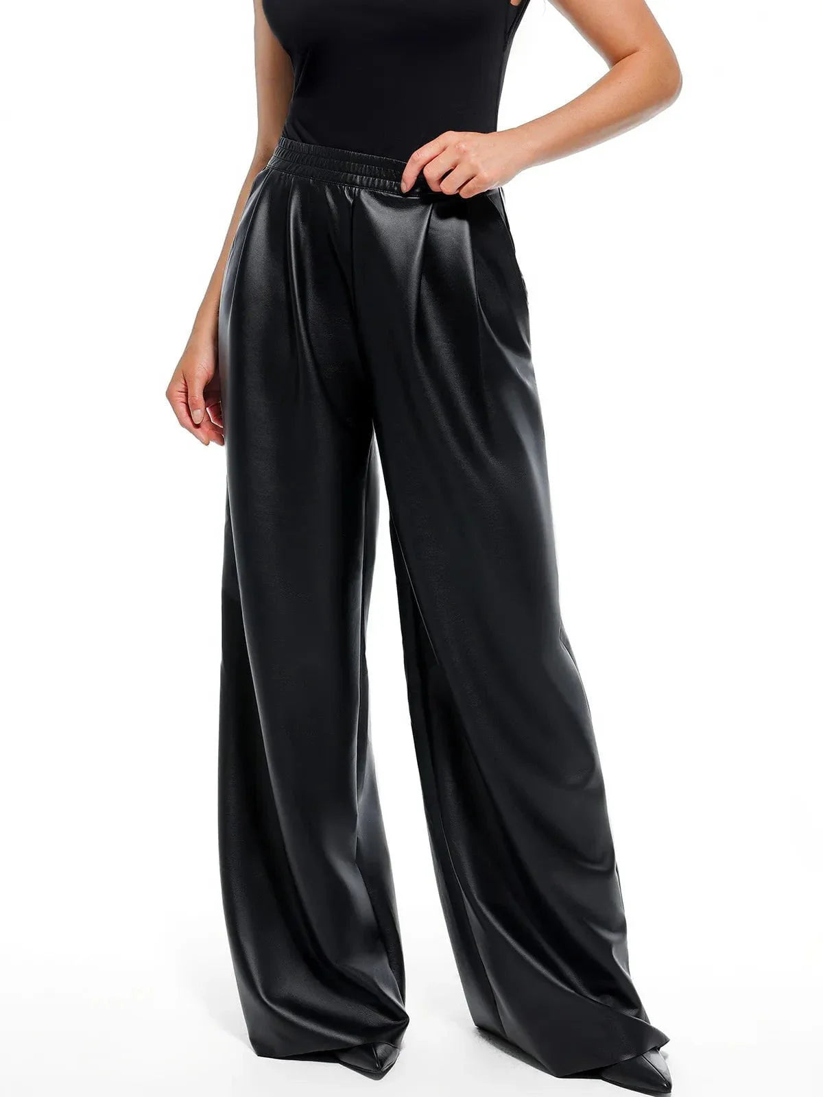 Pantalons larges taille haute en simili cuir
