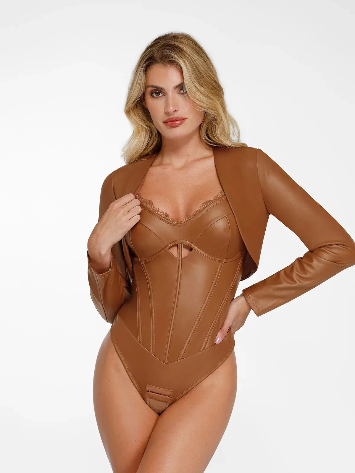 Veste Boléro en Similicuir à Manches Longues