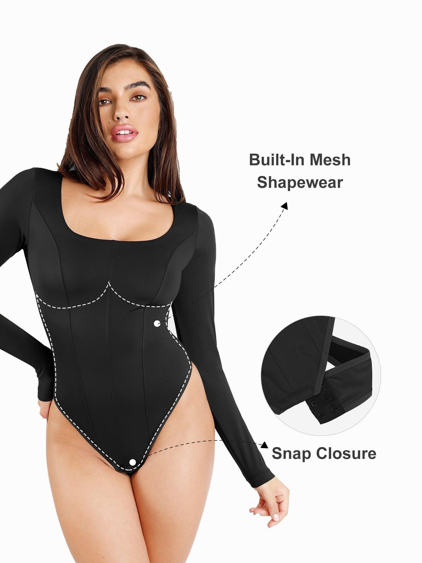 Body Shapewear à Manches Longues avec Contrôle du Ventre