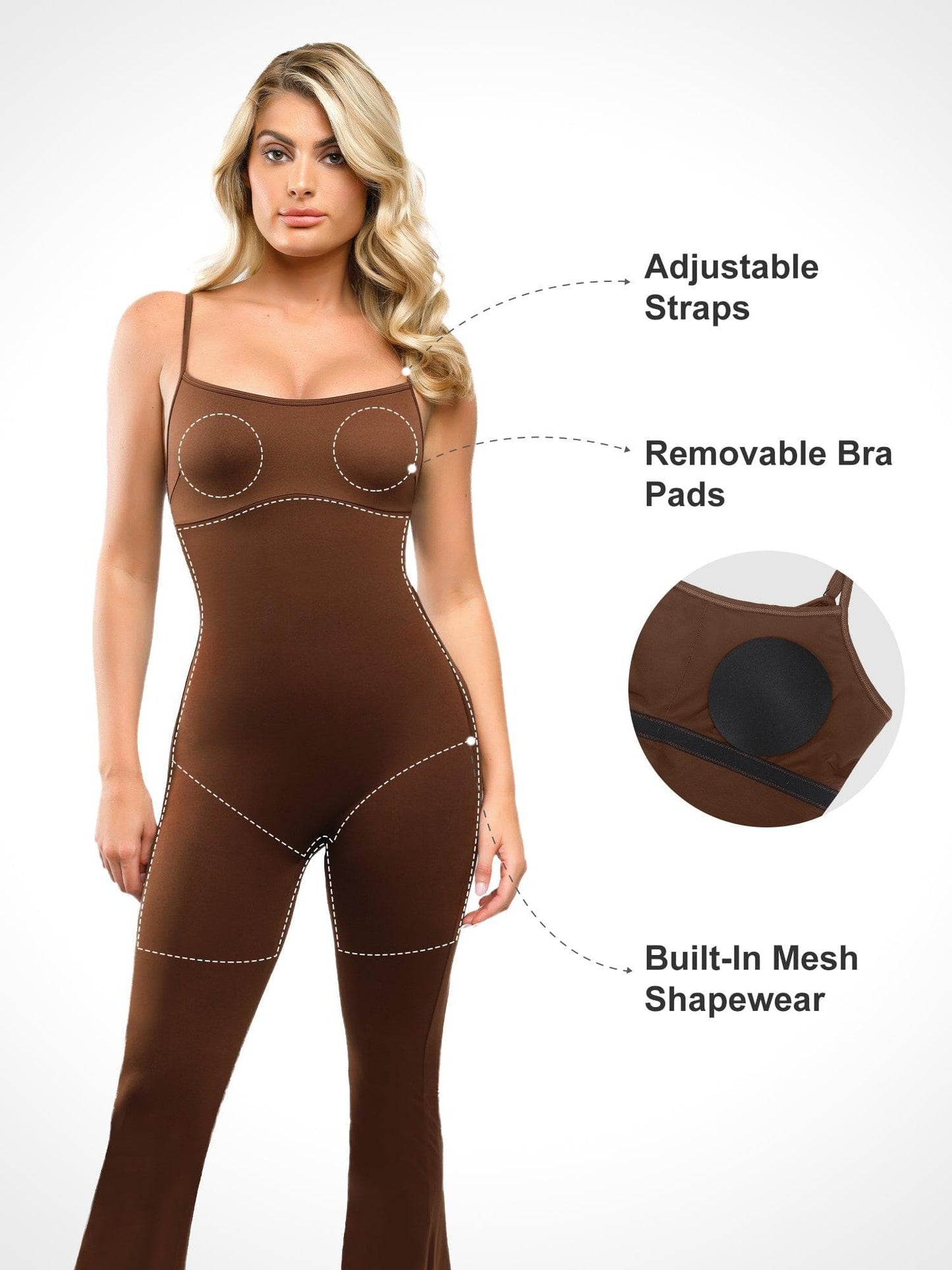 Combinaison Jumpsuit Sculptante à Jambes Évasées avec Bretelles