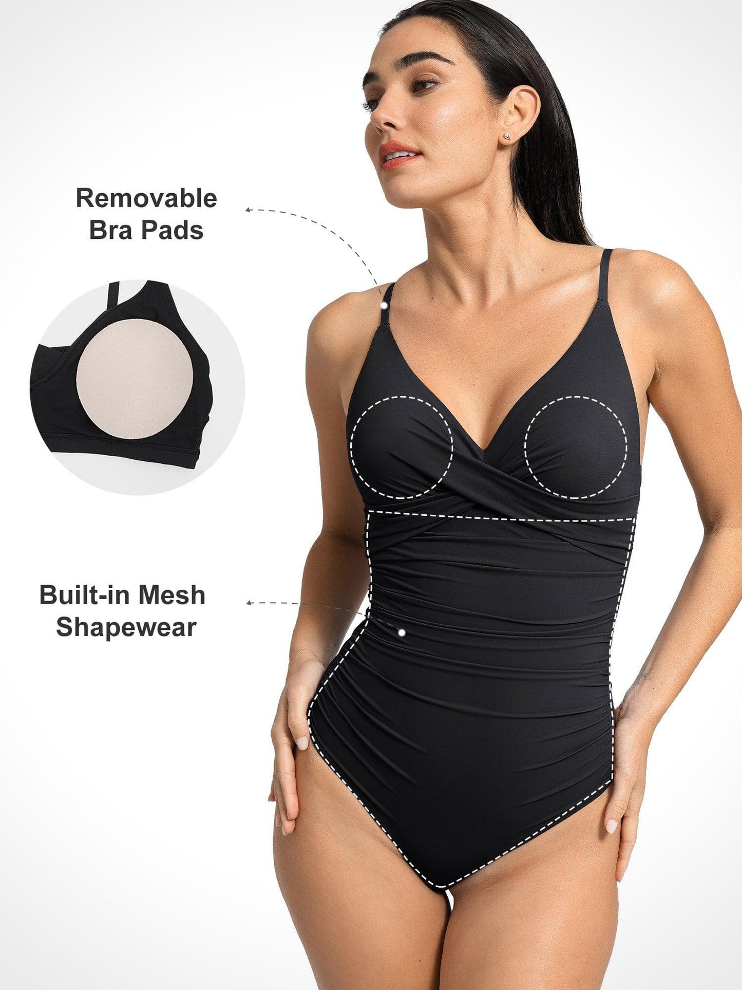 Maillot de bain une pièce sculptant à fronces et devant croisé