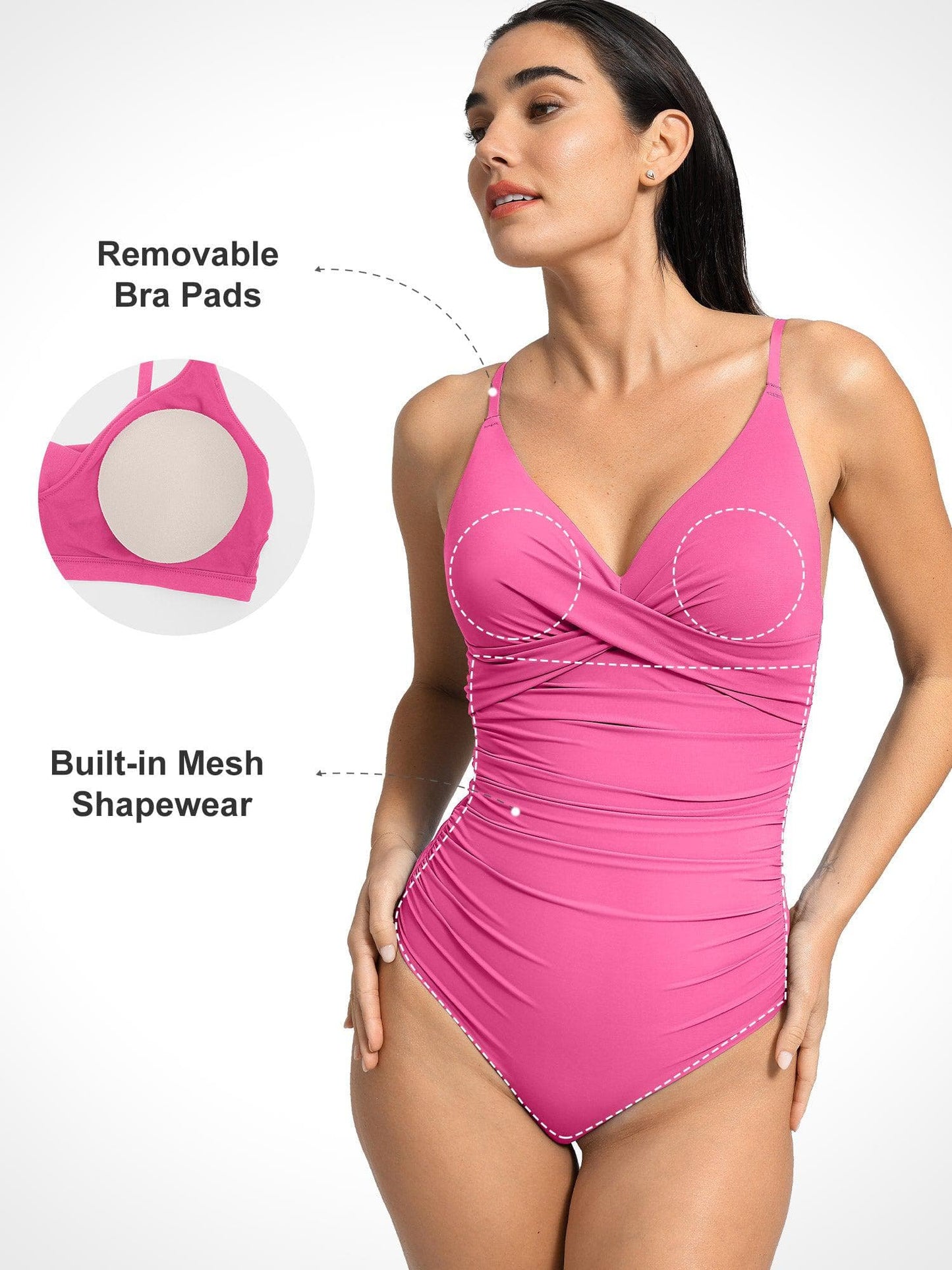 Maillot de bain une pièce sculptant à fronces et devant croisé