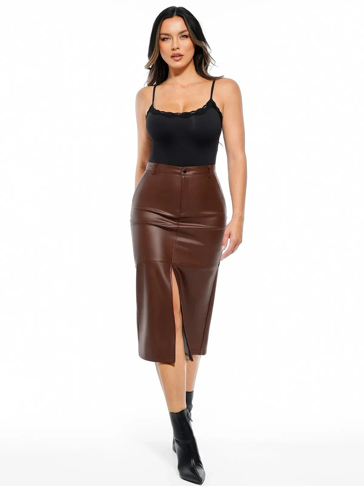 Jupe Contour Sculptée en Cuir Synthétique