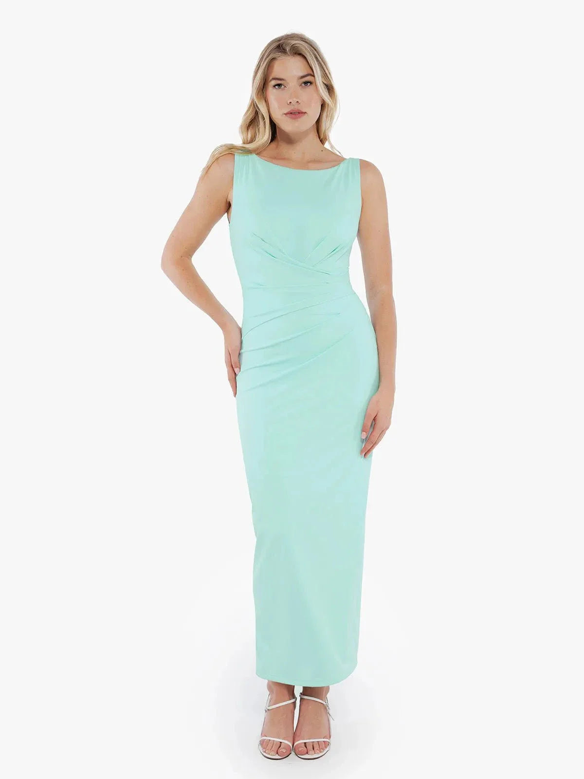 Robe Maxi Sculptante Drapée à Encolure Bateau