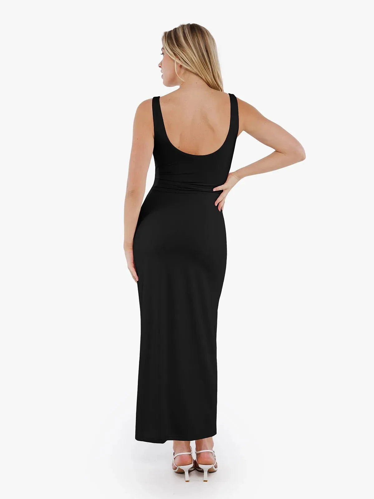 Robe Maxi Sculptante Drapée à Encolure Bateau