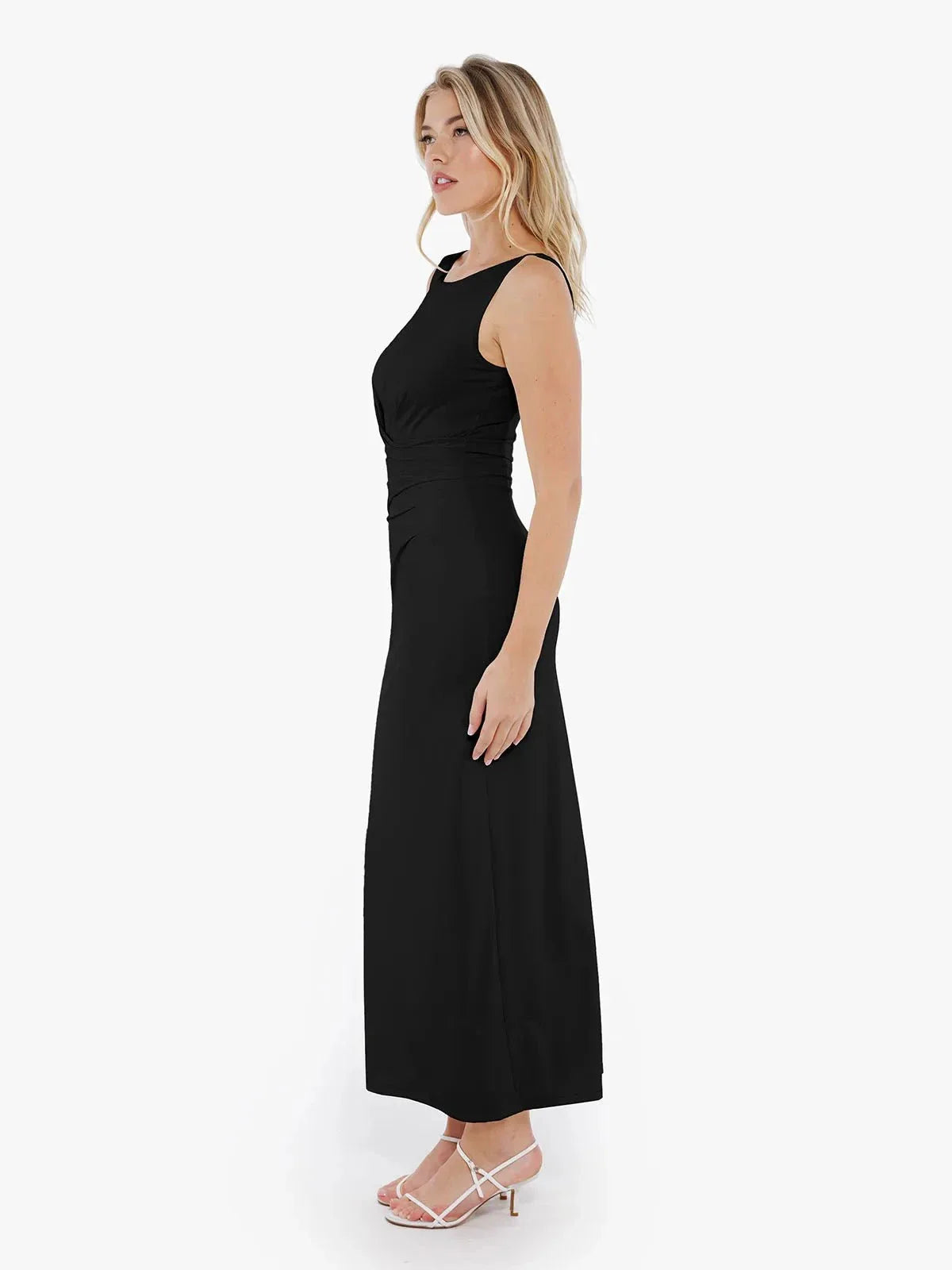 Robe Maxi Sculptante Drapée à Encolure Bateau