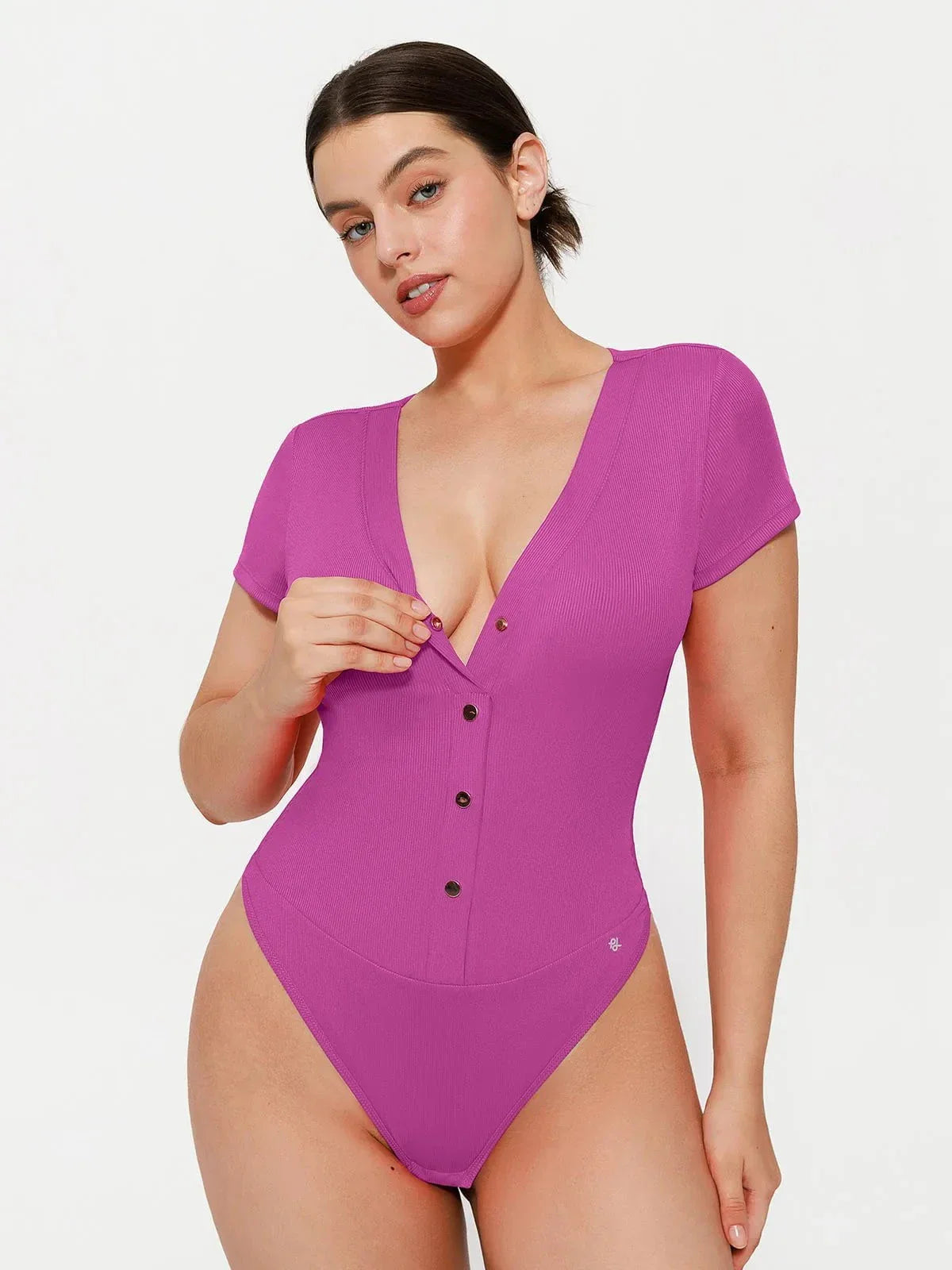 Body Sculptant à Encolure Profonde en V avec Boutons