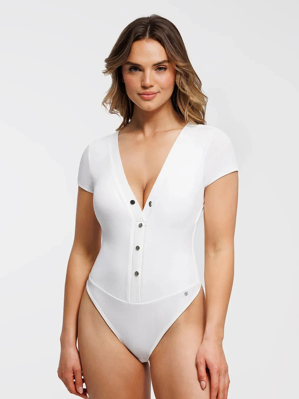Body Sculptant à Encolure Profonde en V avec Boutons