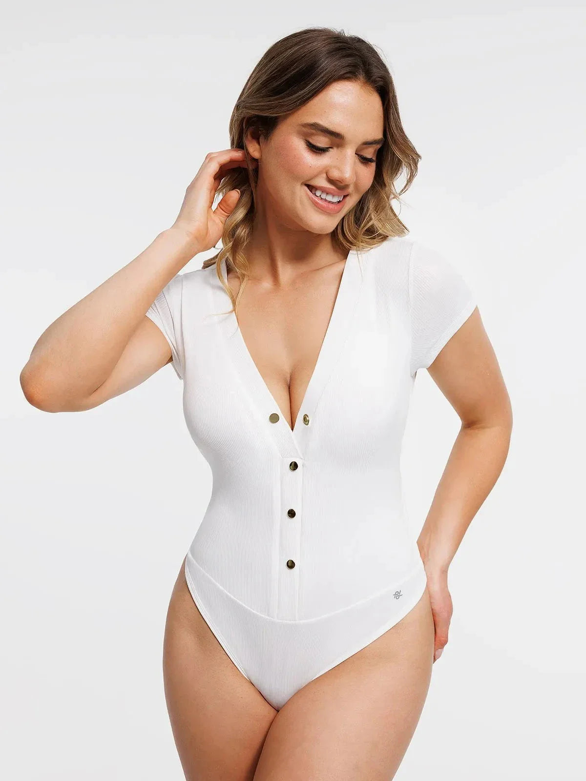 Body Sculptant à Encolure Profonde en V avec Boutons