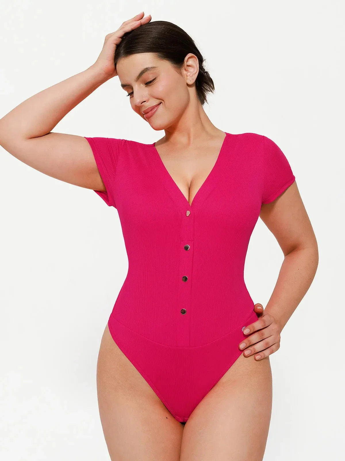 Body Sculptant à Encolure Profonde en V avec Boutons