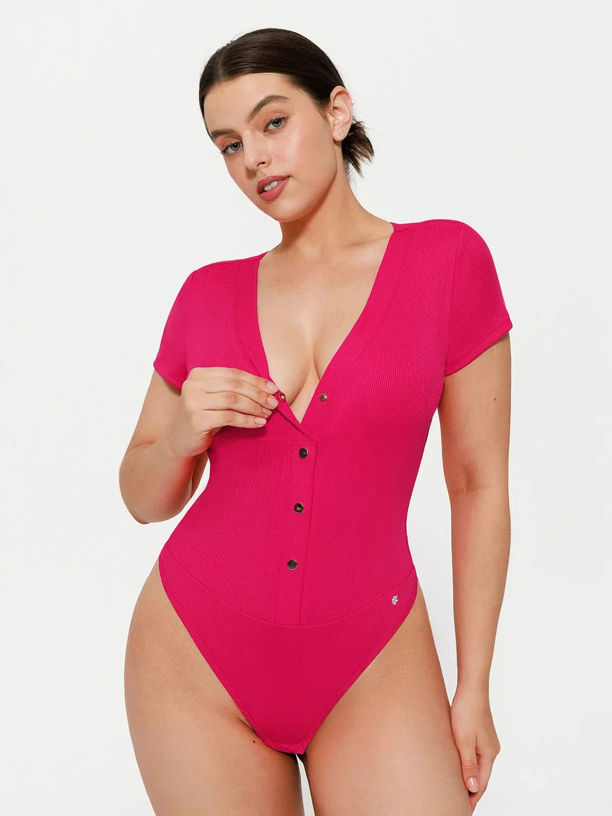 Body Sculptant à Encolure Profonde en V avec Boutons