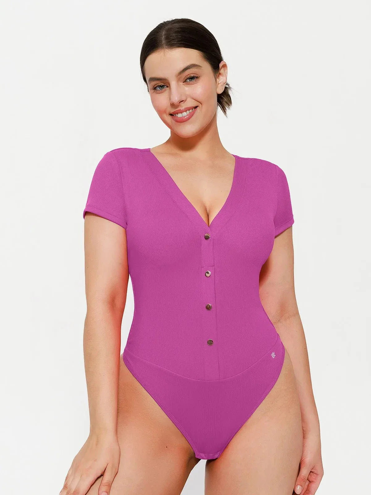 Body Sculptant à Encolure Profonde en V avec Boutons