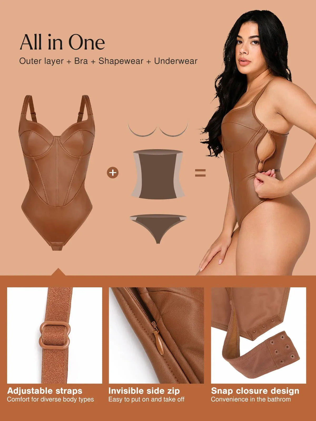 Body Sculptant en Cuir Synthétique à Taille de Sablier