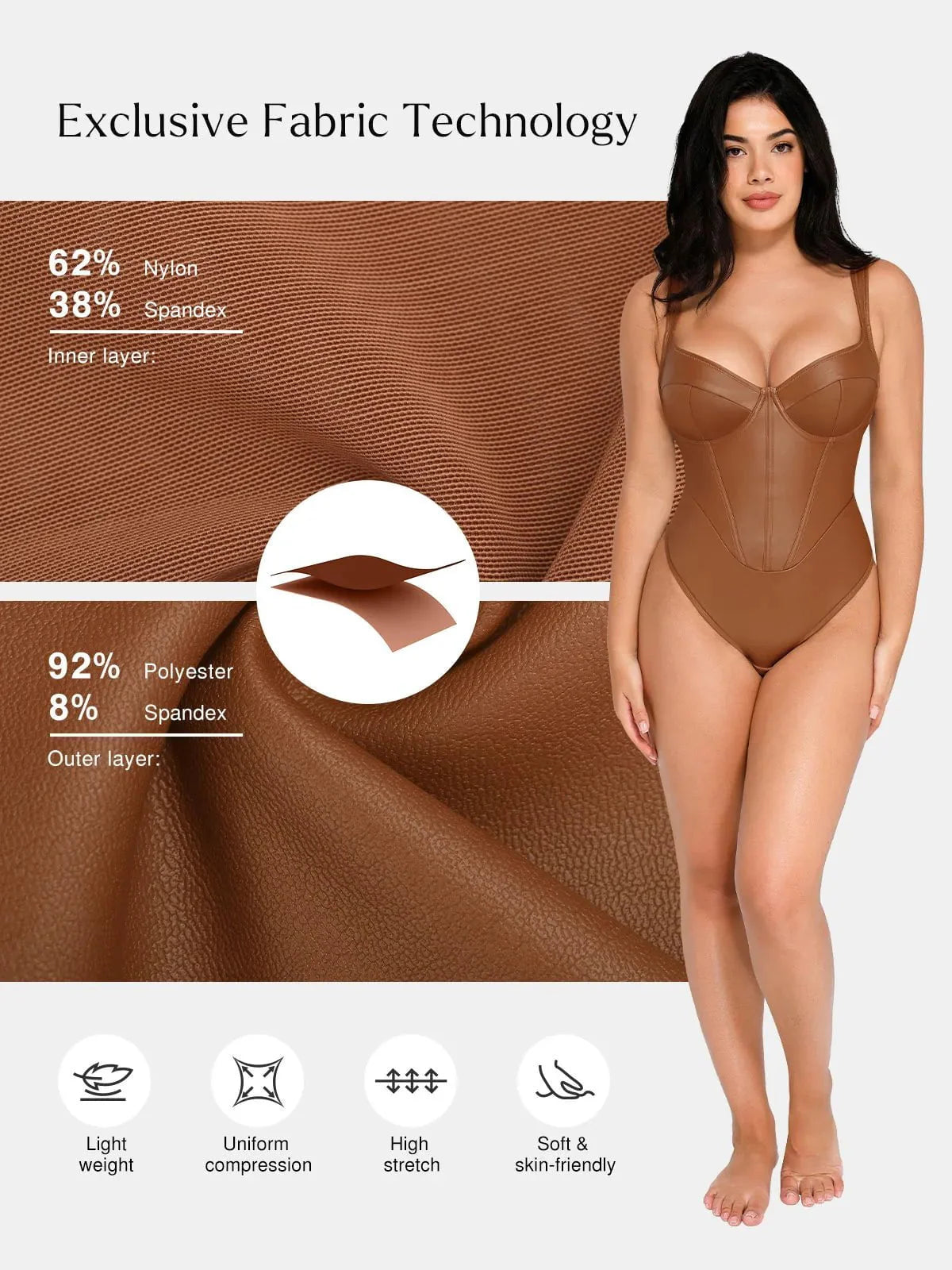 Body Sculptant en Cuir Synthétique à Taille de Sablier