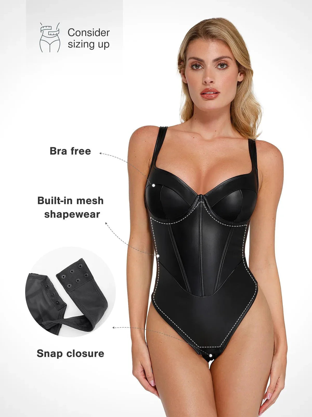 Body Sculptant en Cuir Synthétique à Taille de Sablier