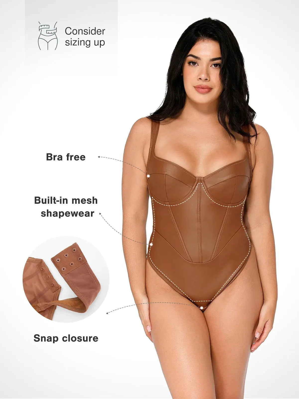 Body Sculptant en Cuir Synthétique à Taille de Sablier
