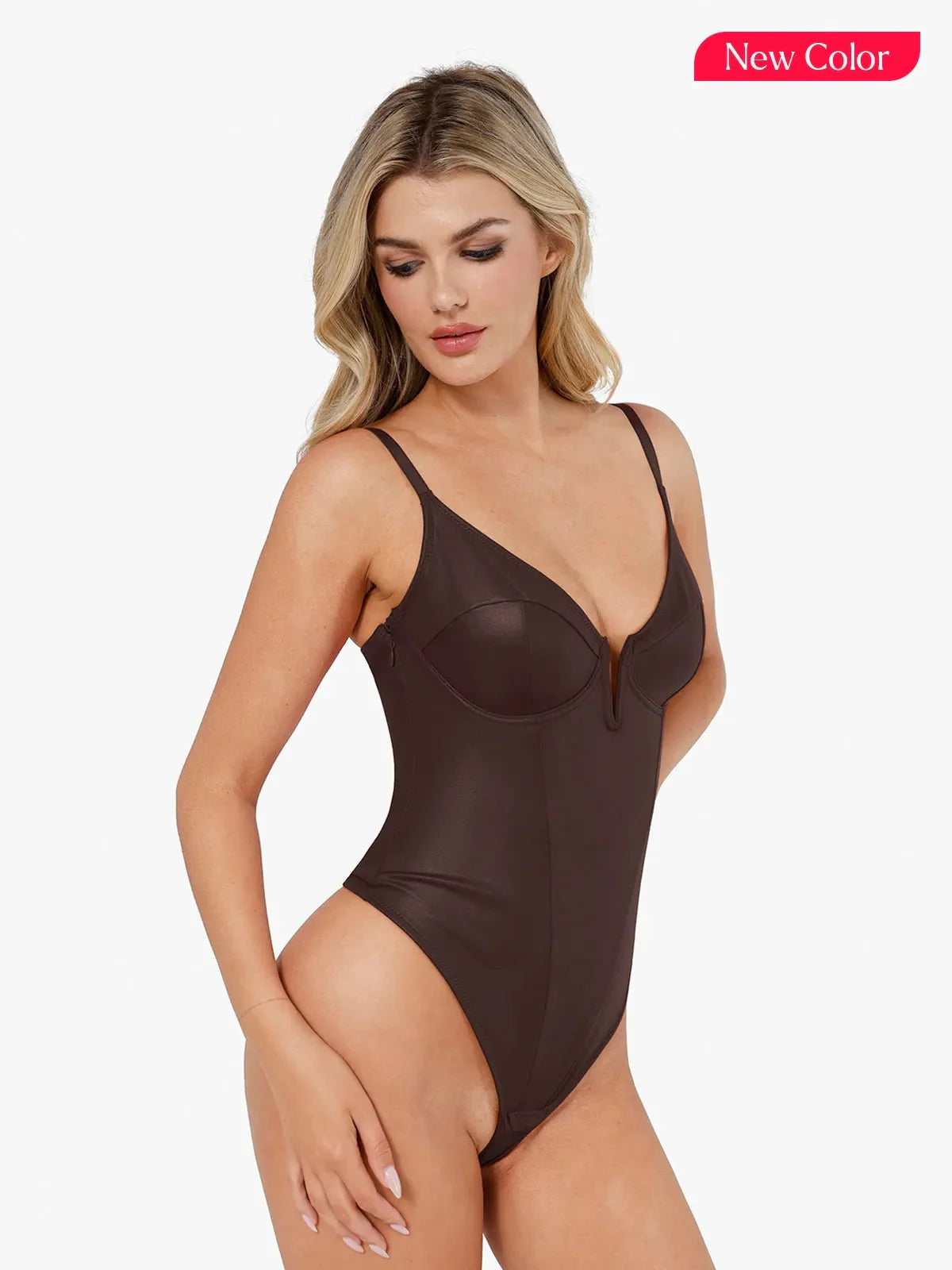 Body Shaping en Similicuir à Décolleté Plongeant en V