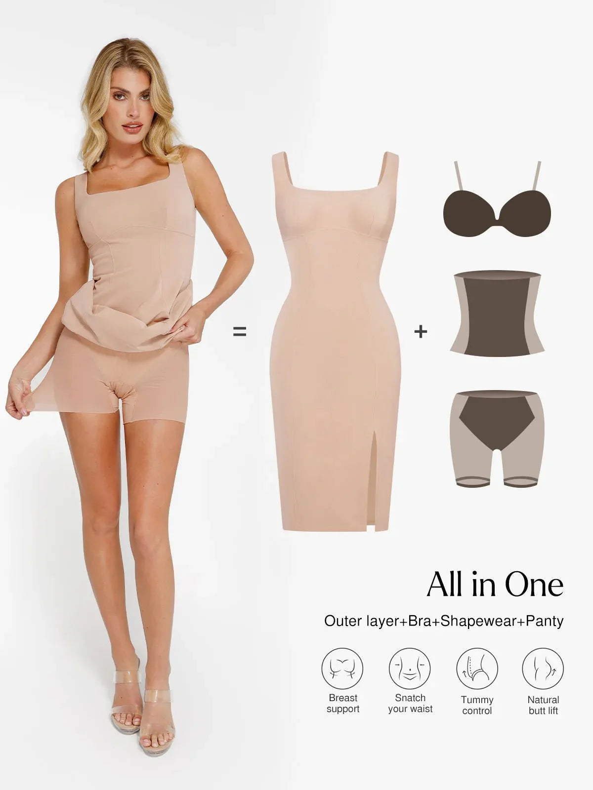 Robe Midi Sculptante à Fente en Faux Nubuck