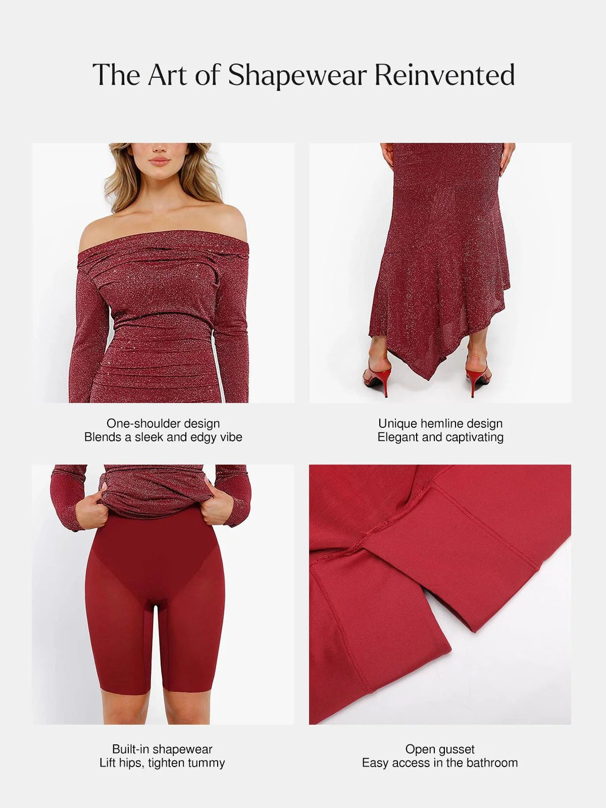 Robe Maxi Sirène Slim à Manches Longues en Maille Métallique Shapewear