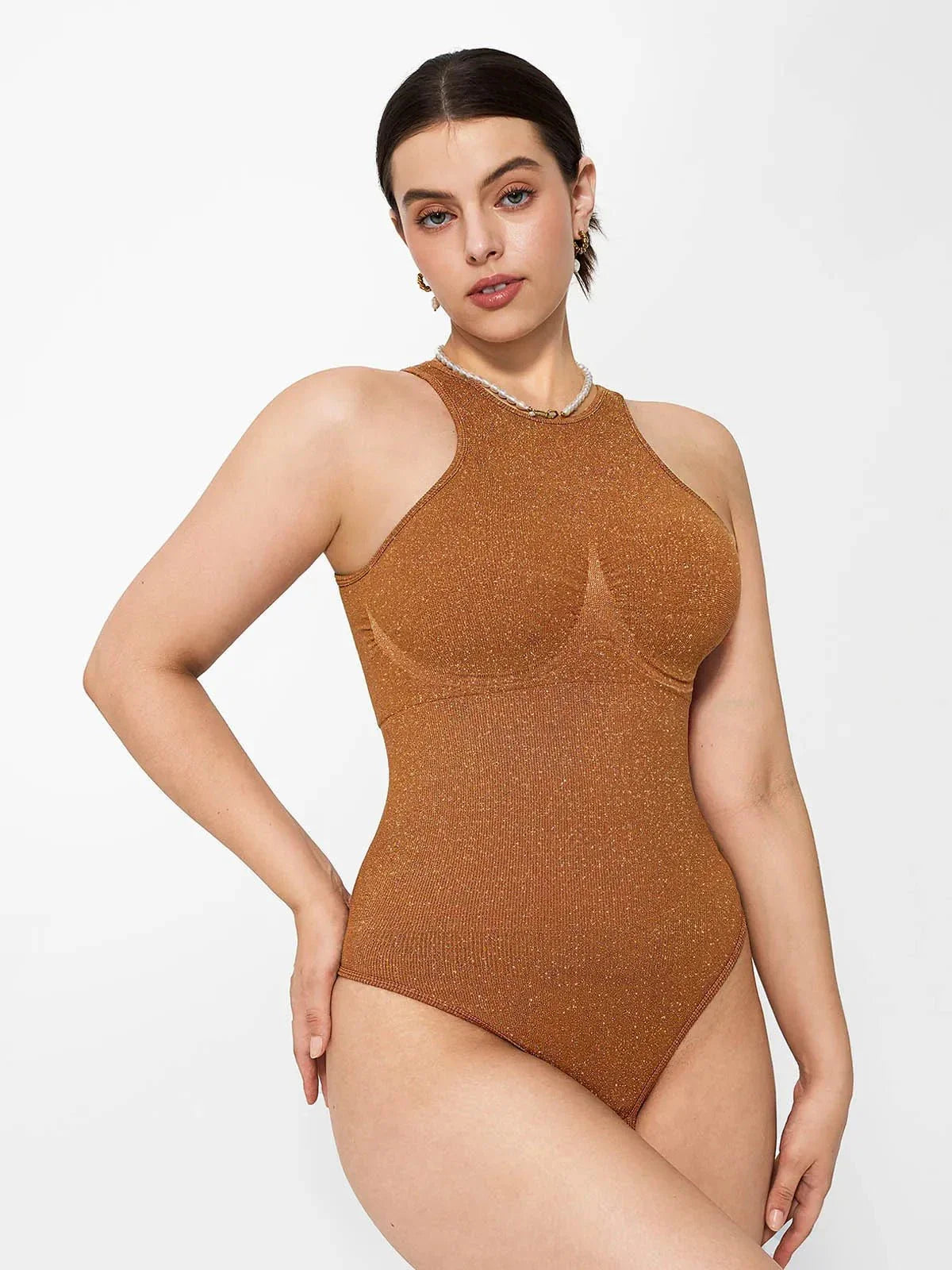 Body Sculptant Métallique Sans Coutures avec Contrôle du Ventre