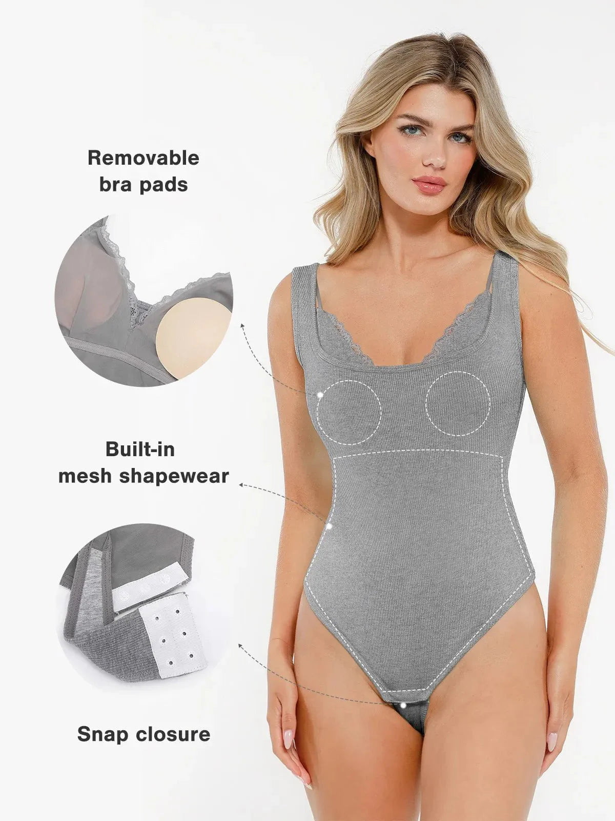 Body Cami en Modal avec Contrôle du Ventre et Dentelle Intérieure