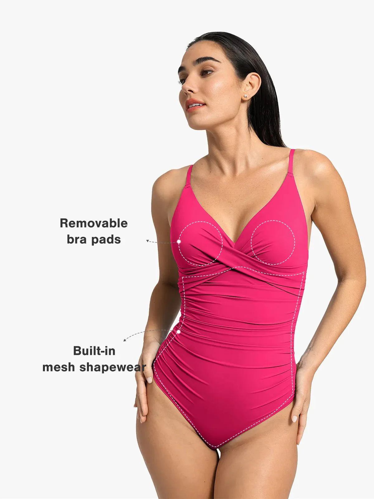 Maillot de bain une pièce sculptant à fronces et devant croisé