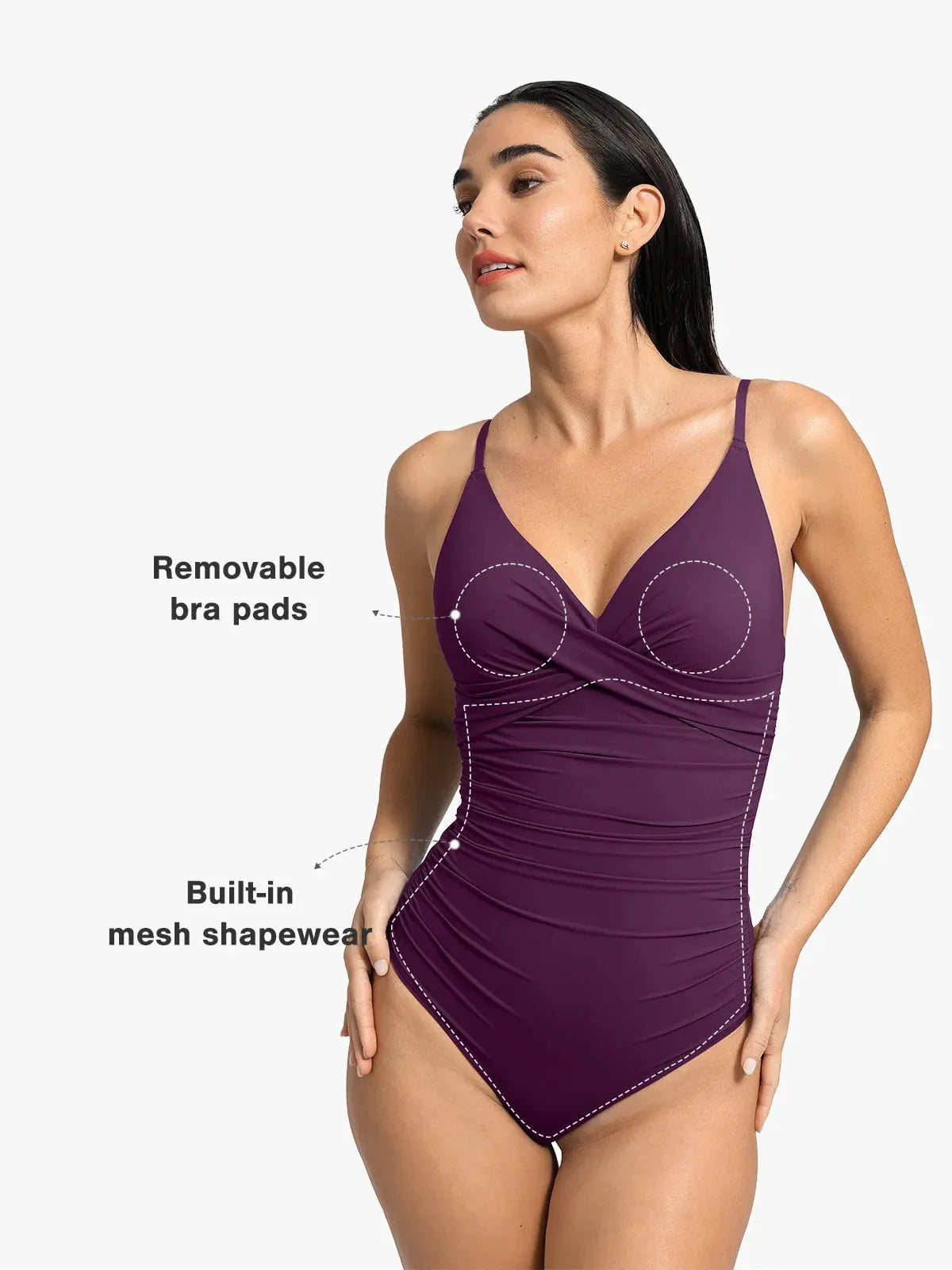 Maillot de bain une pièce sculptant à fronces et devant croisé