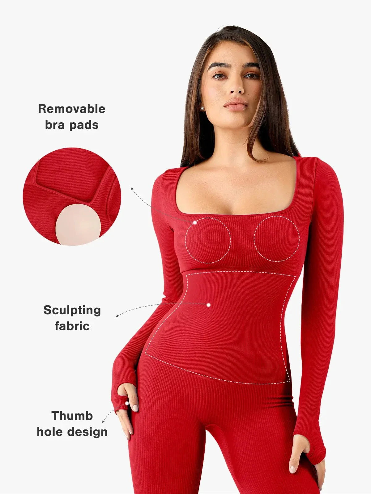 Combinaison Longue à Manches avec Trou pour le Pouce Sans Couture