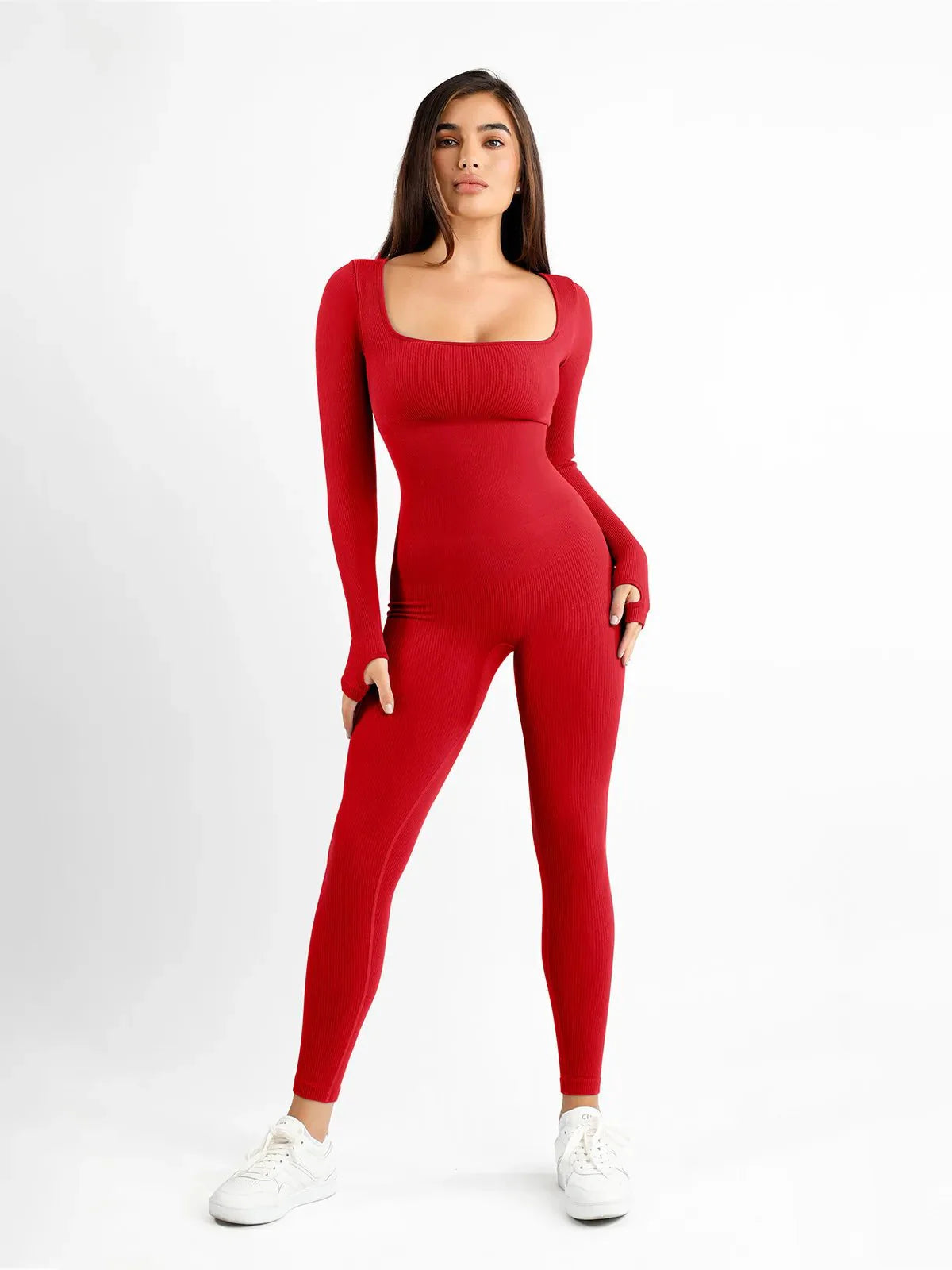Combinaison Longue à Manches avec Trou pour le Pouce Sans Couture