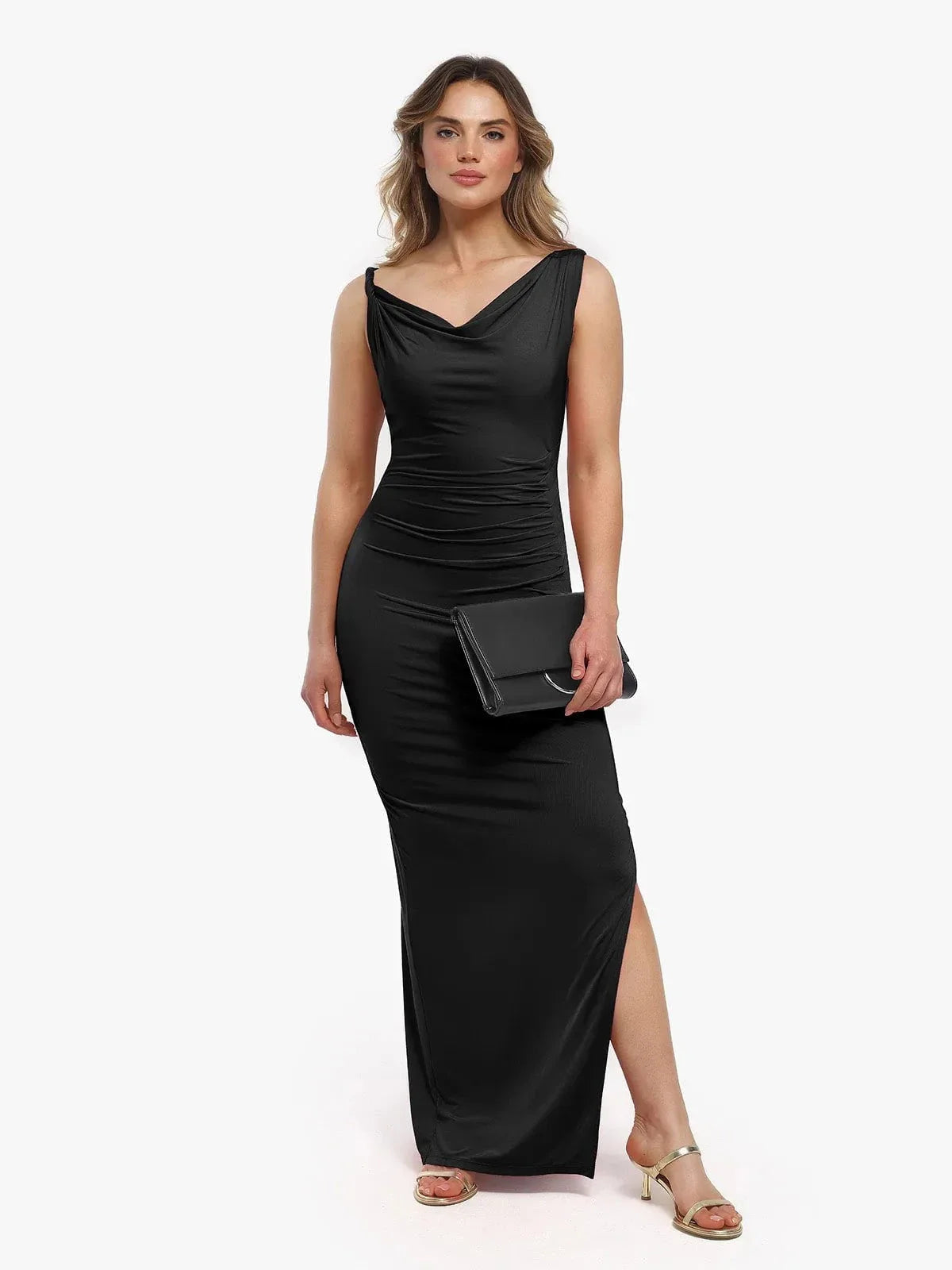 Robe maxi sculptante à encolure cowl en shapewear