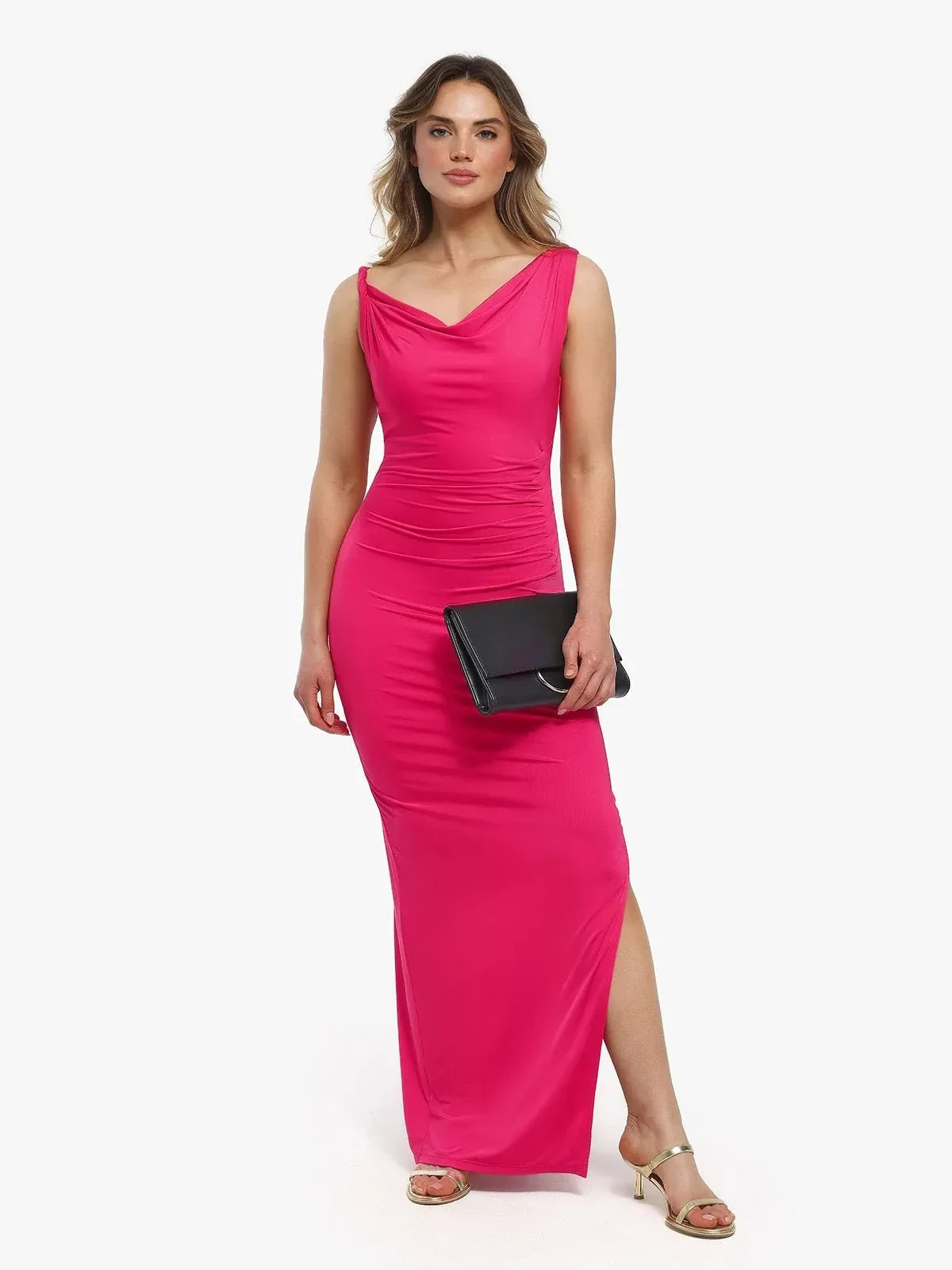 Robe maxi sculptante à encolure cowl en shapewear